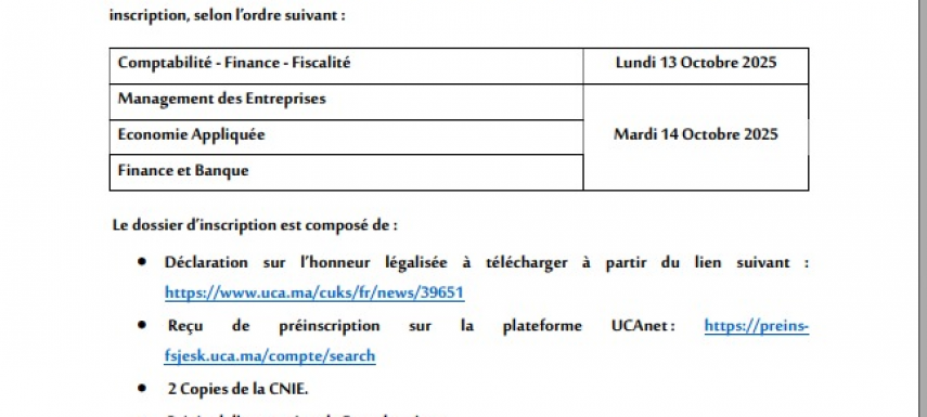 Annonce D Inscription En 3ème Année Du Cycle De Licence Au Titre De L