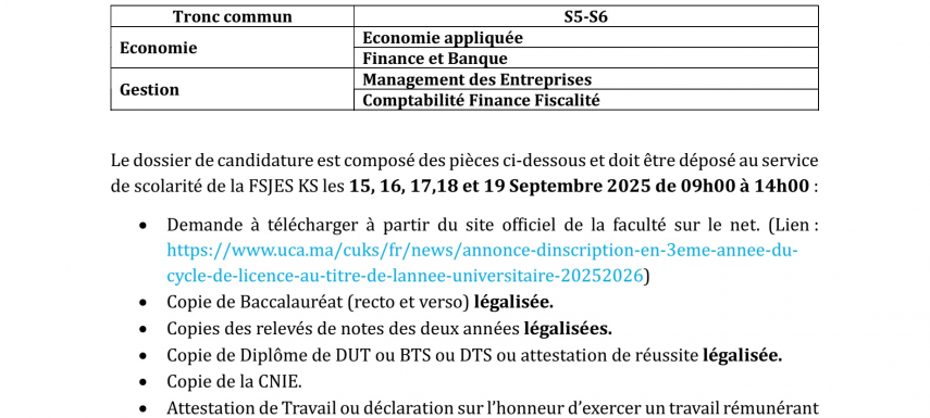 Annonce D Inscription En 3ème Année Du Cycle De Licence Au Titre De L